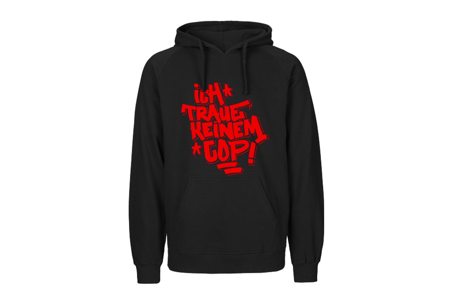  „Ich traue keinem Cop“ Hoodie, Schwarz 